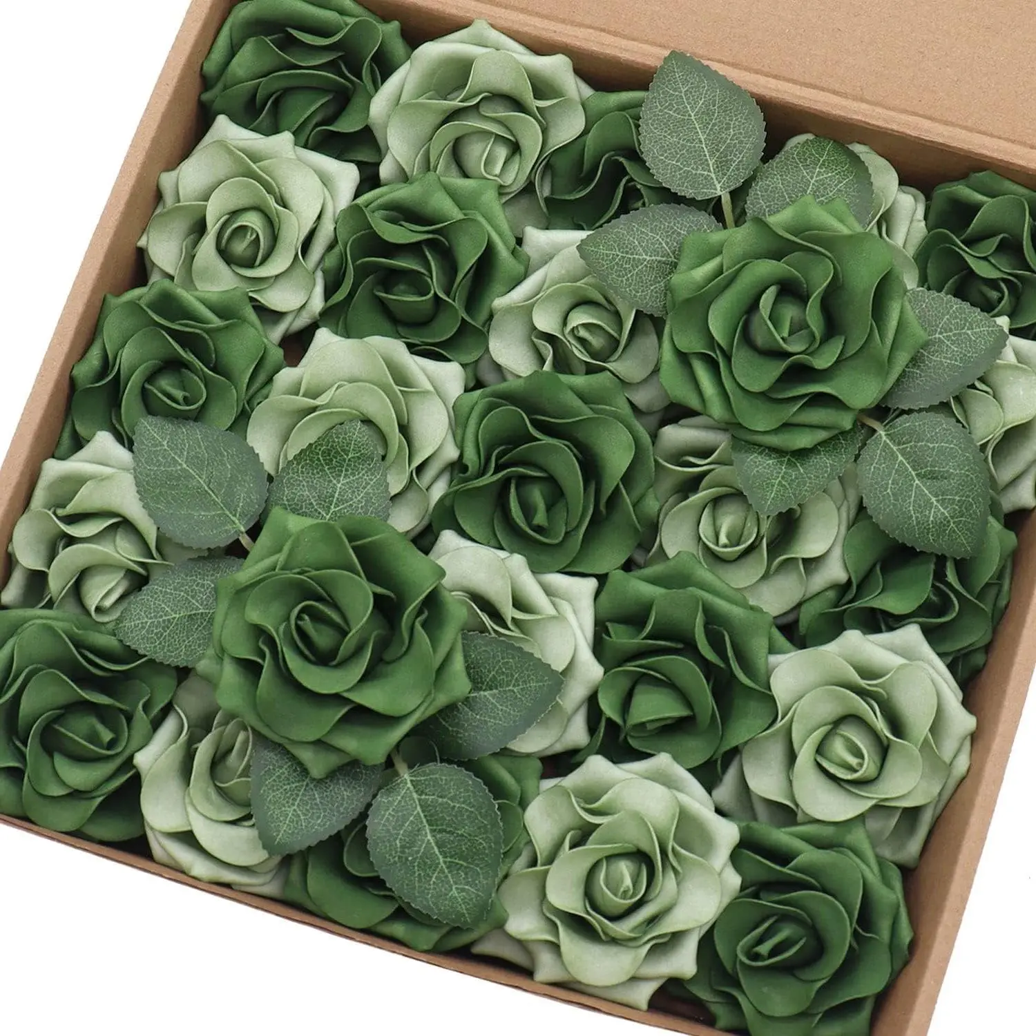 

Mefier Artificial Flowers 2.5" Forest Green Shades Petite Avalanche Rose 25pcs Fake Roses w/Stem for DIY Wedding Bouquets