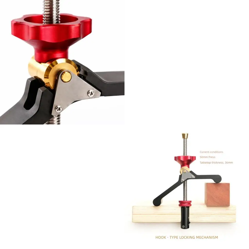 Manual Woodworking Workpiece Clamp with Two Opposing Hold-Down Supports and Insertable Base for Sanding, Board Cutting and