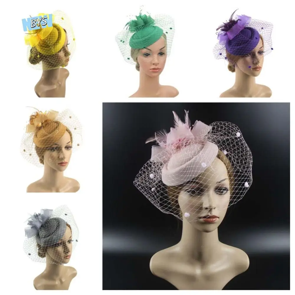 

Bride Headdress Mesh Fascinator Hat Flower Mesh Hair Clip Feathers Fascinator Hat Multicolor Exquisite Party Mesh Hair Band