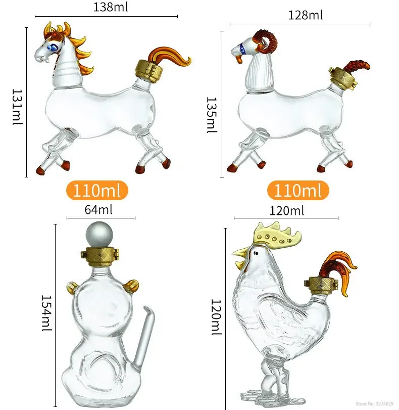 lead-free whiskey decanter  Chinese zodiac shaped design  barware wine glass bottle for Liquor Scotch Bourbon