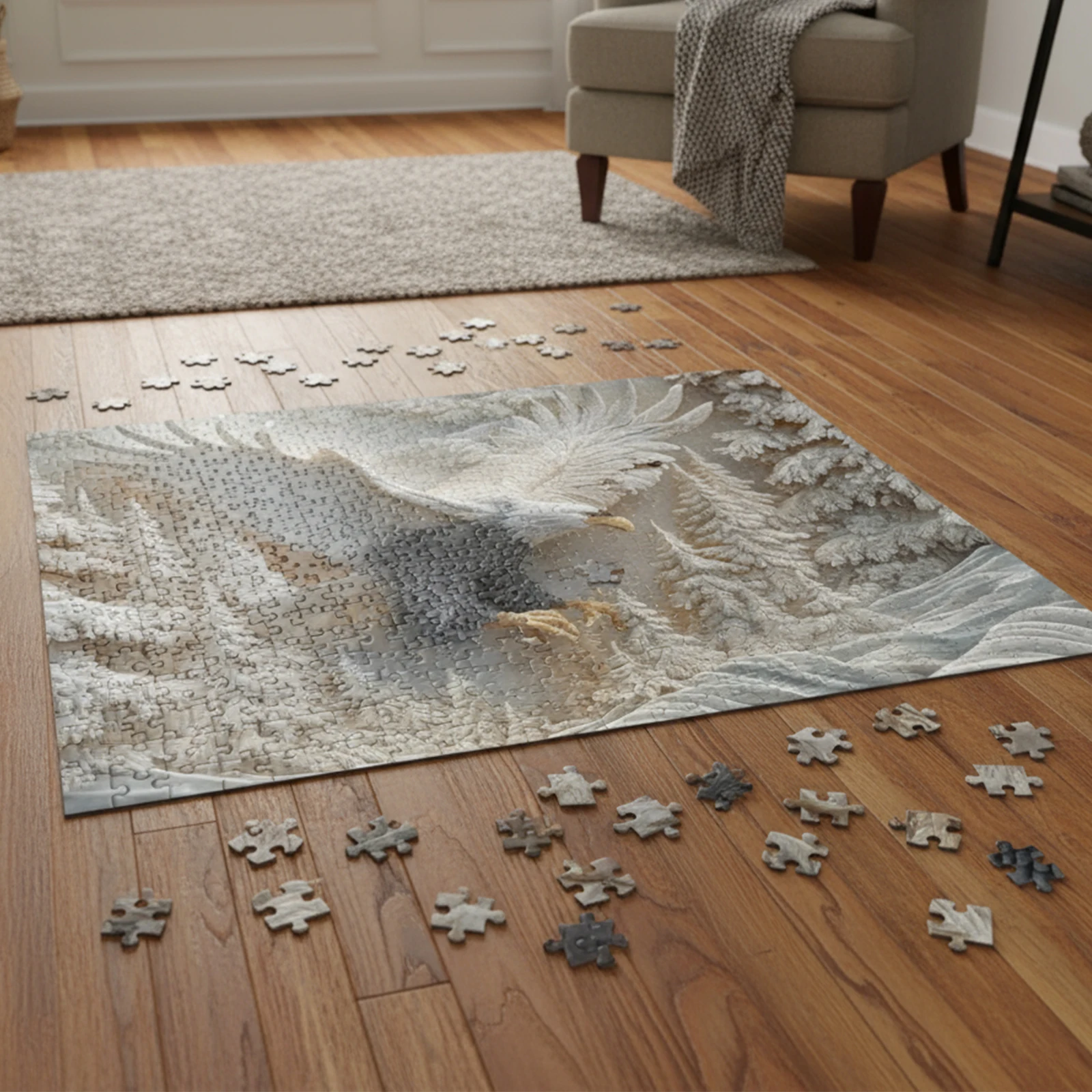 The Carved Eagle Jigsaw Puzzles 1000 Piece Family Puzzle Bald Eagle in Flight Wildlife Art Puzzle for Countdown Christmas Gifts