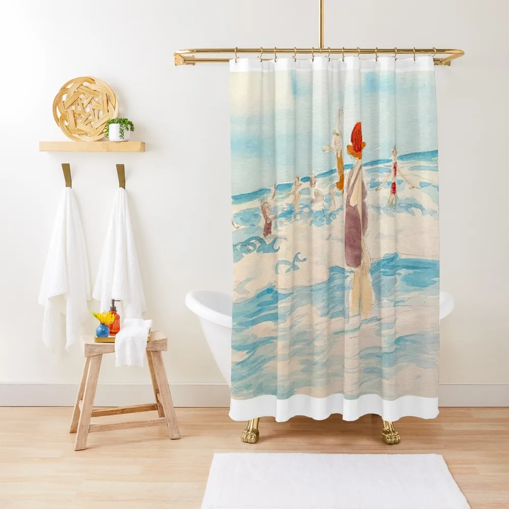 

Playing in the Waves Shower Curtain Bathroom Shower Set Waterproof Fabric Bathroom Anti-Mold Waterproof Shower Curtain