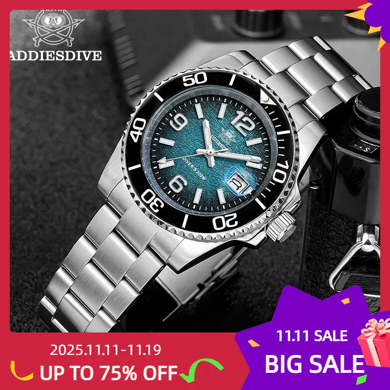 

ADDIESDIVE New Rotatable Bezel Waterproof Men's Watches Stainless Steel Waterproof Diving Watch Super Luminous Quartz Wristwatch