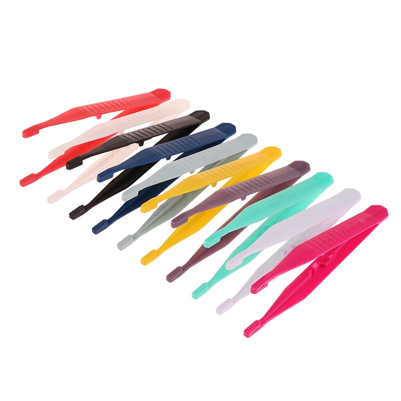 10pcs Plastic Tweezers Small Disposable Tweezers For Medical Maintenance Tool Tweezers Crafts Plastic Clips Random Color