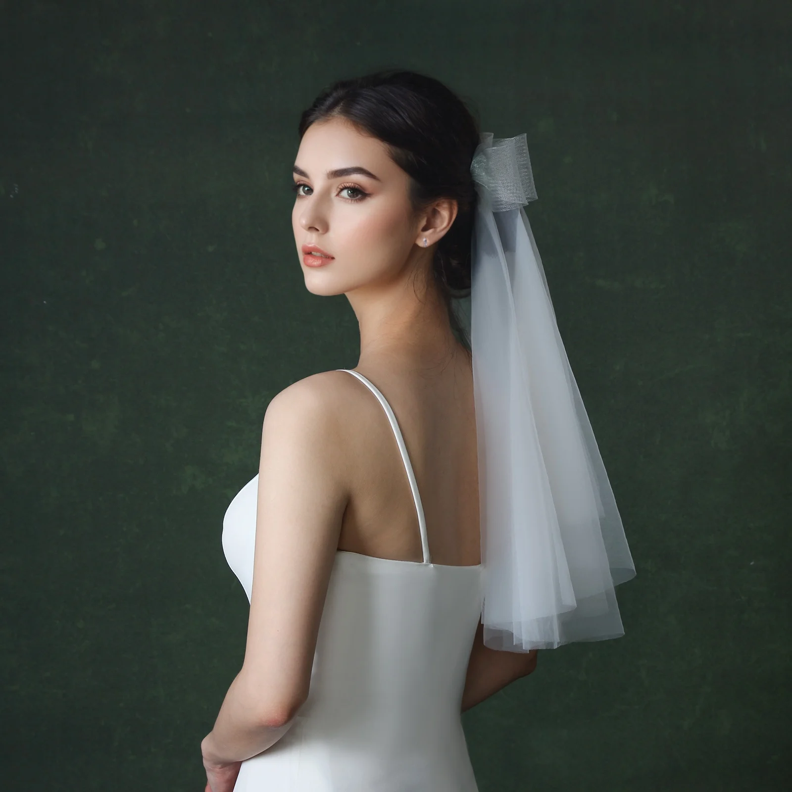 Short bridal veil new style high-quality bow-shaped veil white 2-layer with metal hair comb 3D bow non-slippery hair romant G95