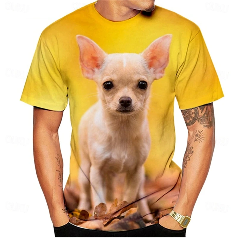 Cute Chihuahua Graphic T Shirts Fashion Summer Crew Neck 3D Funny Dog Printed Men Women T-shirts Casual Oversized Kids Tees Tops