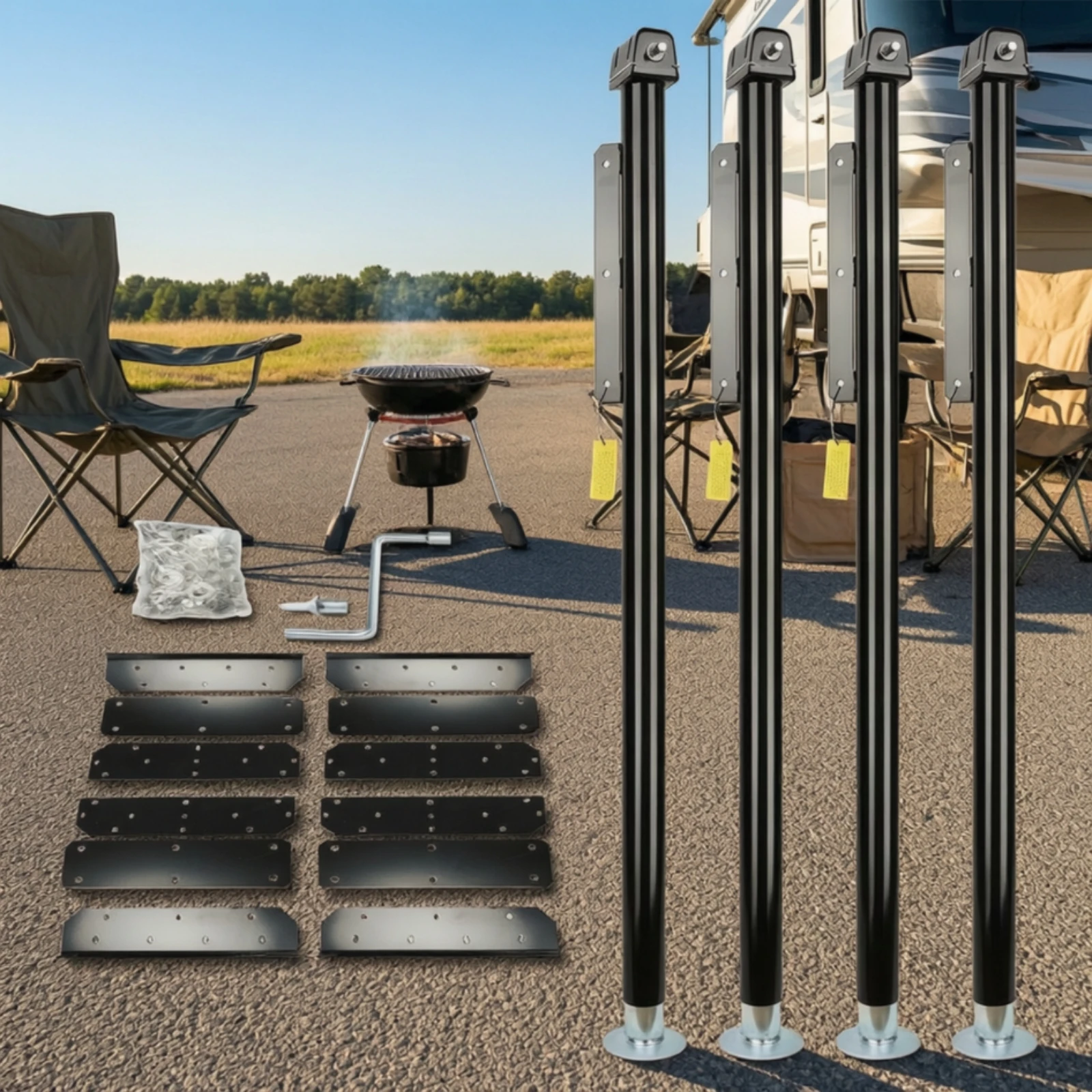 4 Pieces Stabilizer Legs with Foot Plate Manual Stabilizer Legs Trailer Jacks Corrosion Resistant Hardware Attachable