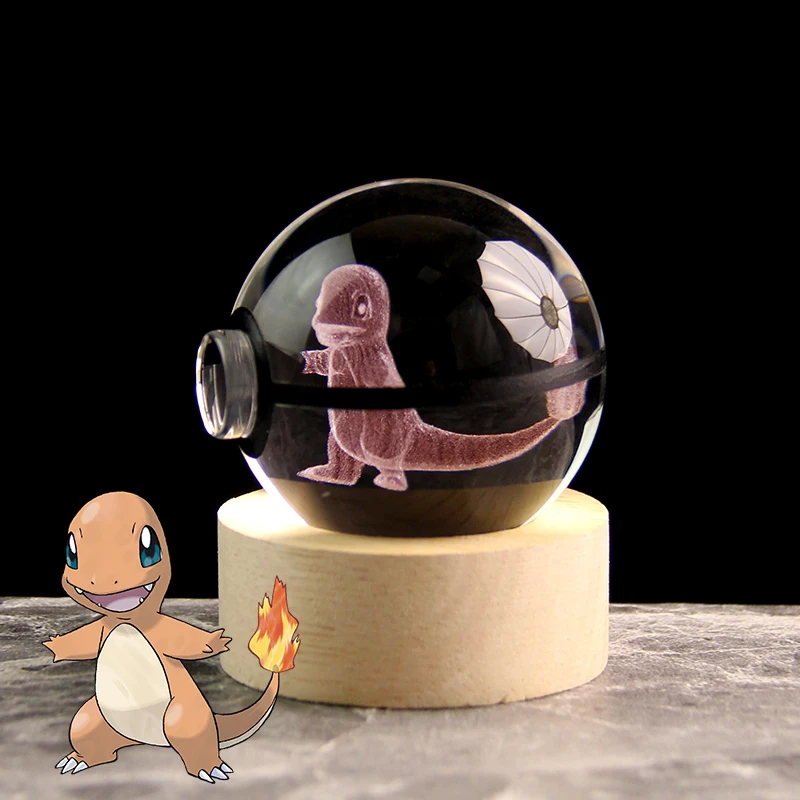 5cm Cute Charmander Pokemon Ball 3D Laser Engraving Glass Ball Model Poke ball Game Character Model Toys XMAS Gifts