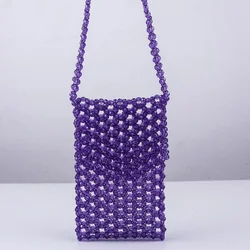 Ins The Same Niche Acrylic Multicolor Hollow Out Mobile Phone Messenger Bag Hand Beaded Fashion Bag