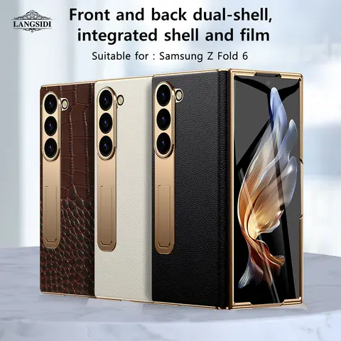 För Samsung Z Fold 7 6 5 4 3 Äkta läder Magnetiskt gångjärn Helt skyddande telefonskal hållare Stöd Fold6 Stötsäkert fodral 8 best sales Samsung Z Fold 4-fodral - №3