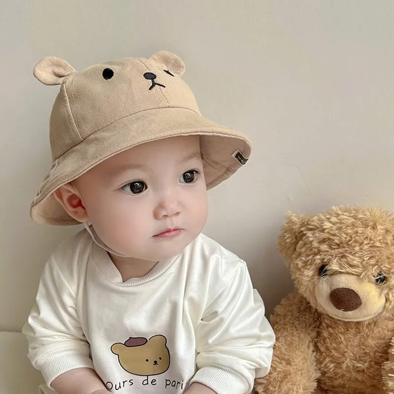 

Cute Bear Baby Bucket Hat With Ears Boy Girl Cotton Kids Sun Hat Outdoor Summer Child Panama Cap