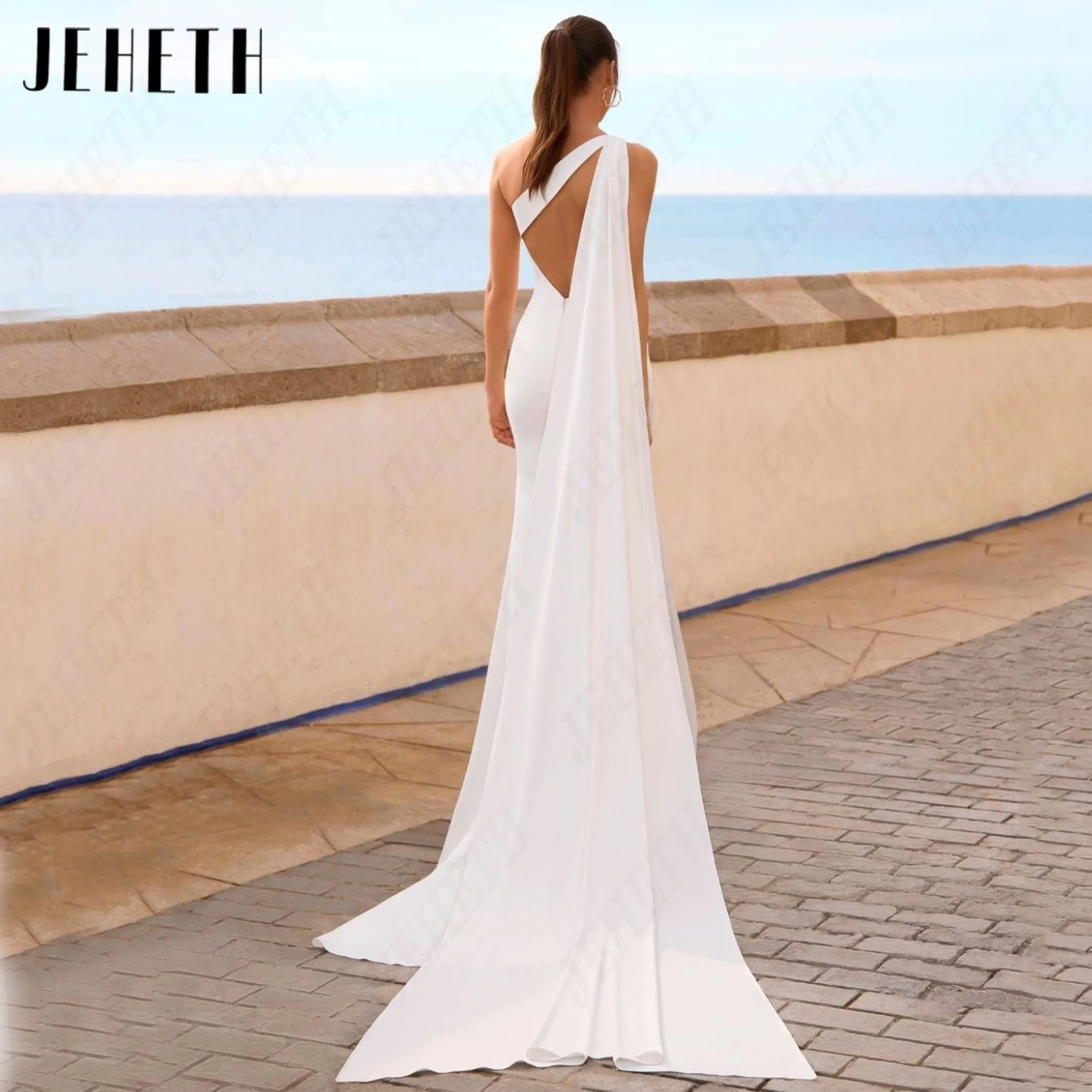 JEHETH Simple Mermaid Boat Neck Wedding Dress 2026 New Backless Soft Satin Bridal Dresses With Jacket Court Train Bride Gown