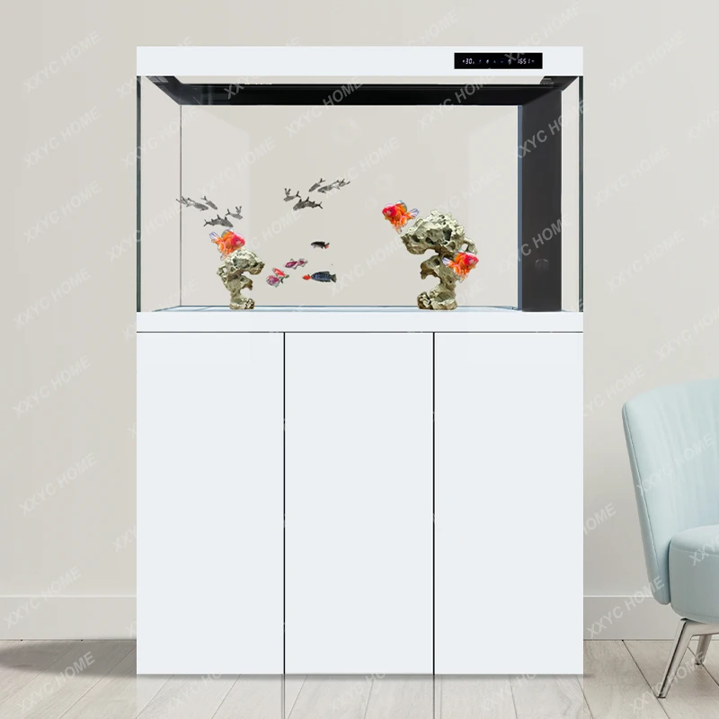 New Smart Water Change-Free Fish Tank Ultra Clear Glass Aquarium Floor-Standing Living Room Home Use