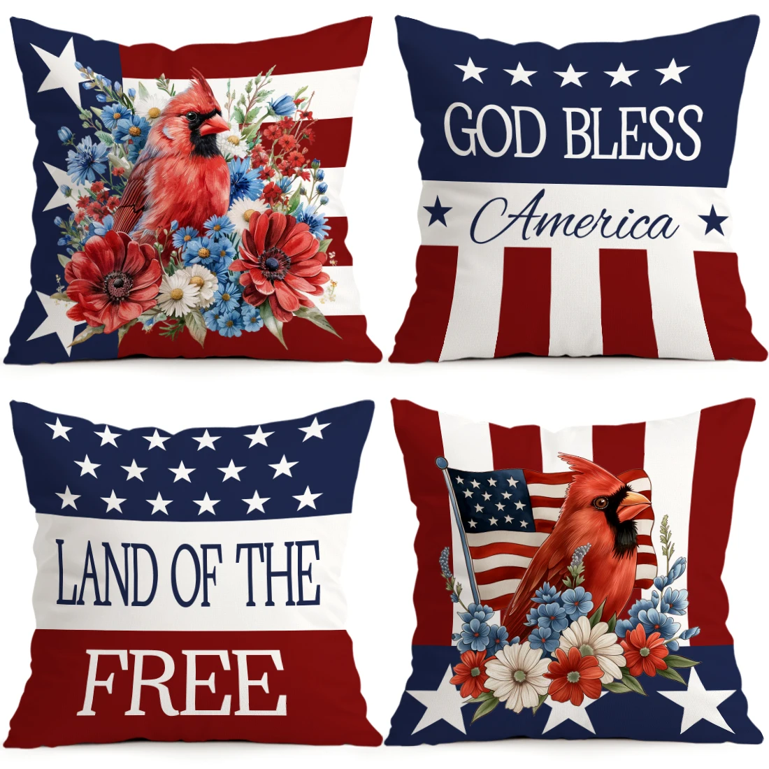 Independence Day Cardinal Striped Stars Cushions Pillowcase Polyester Cushion Cover Throw Pillow Pillowcover Home Car Sofa Decor