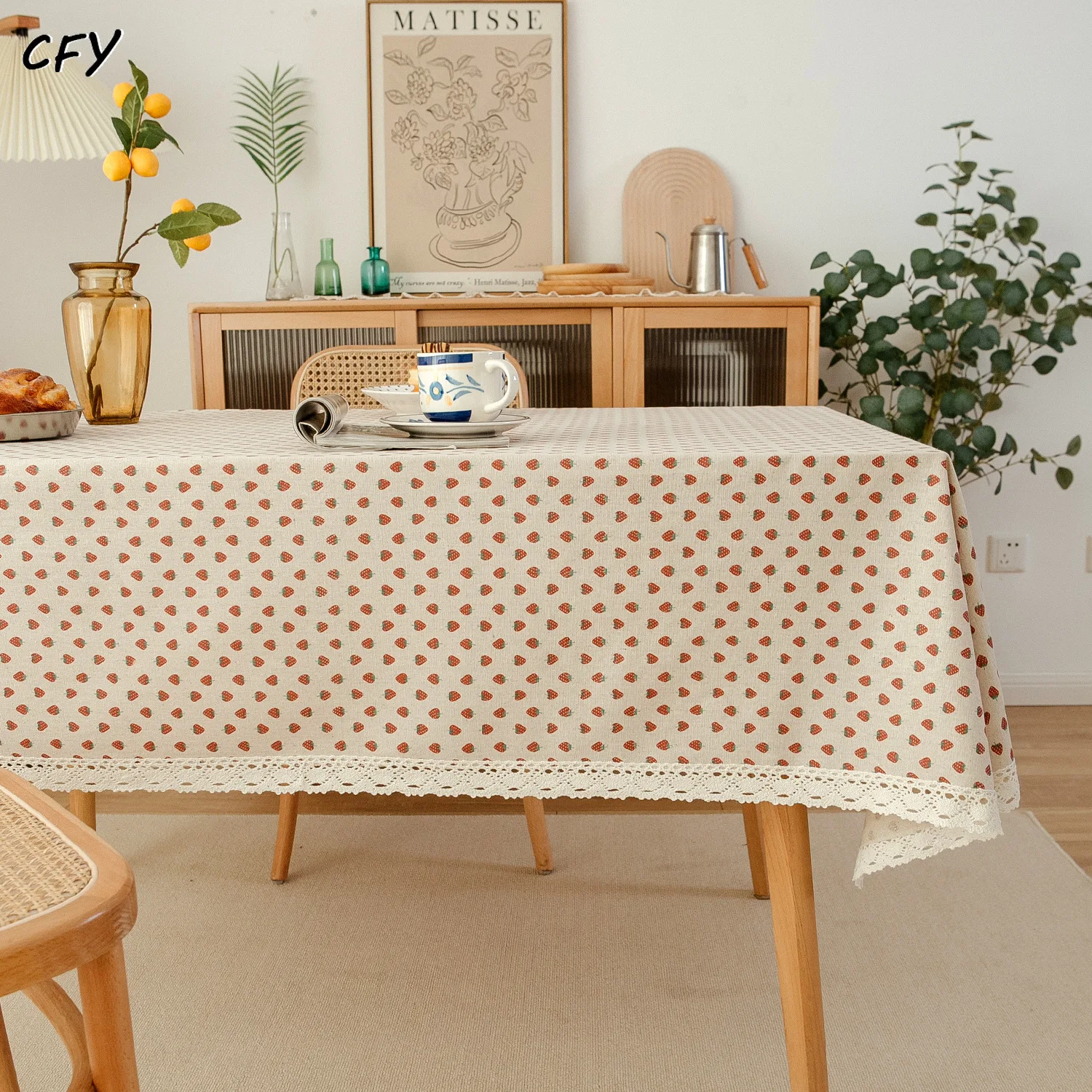 Cotton Linen Pastoral Style Strawberry American Rectangular Tablecloth Tea Table Pad Meal Cloth Photo Background Cloth