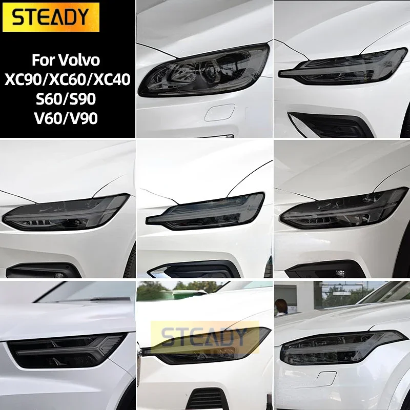 

2 Pcs Smoked Black TPU Sticker Transparent Car Headlight Protective Film For Volvo XC40 XC60 XC90 S60 S90 V60 V90 2020 2021 2022