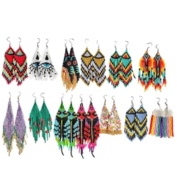 1 pair of ethnic style Bohemian colorful rice beaded tassel earrings for female minority Rainbow handmade earrings