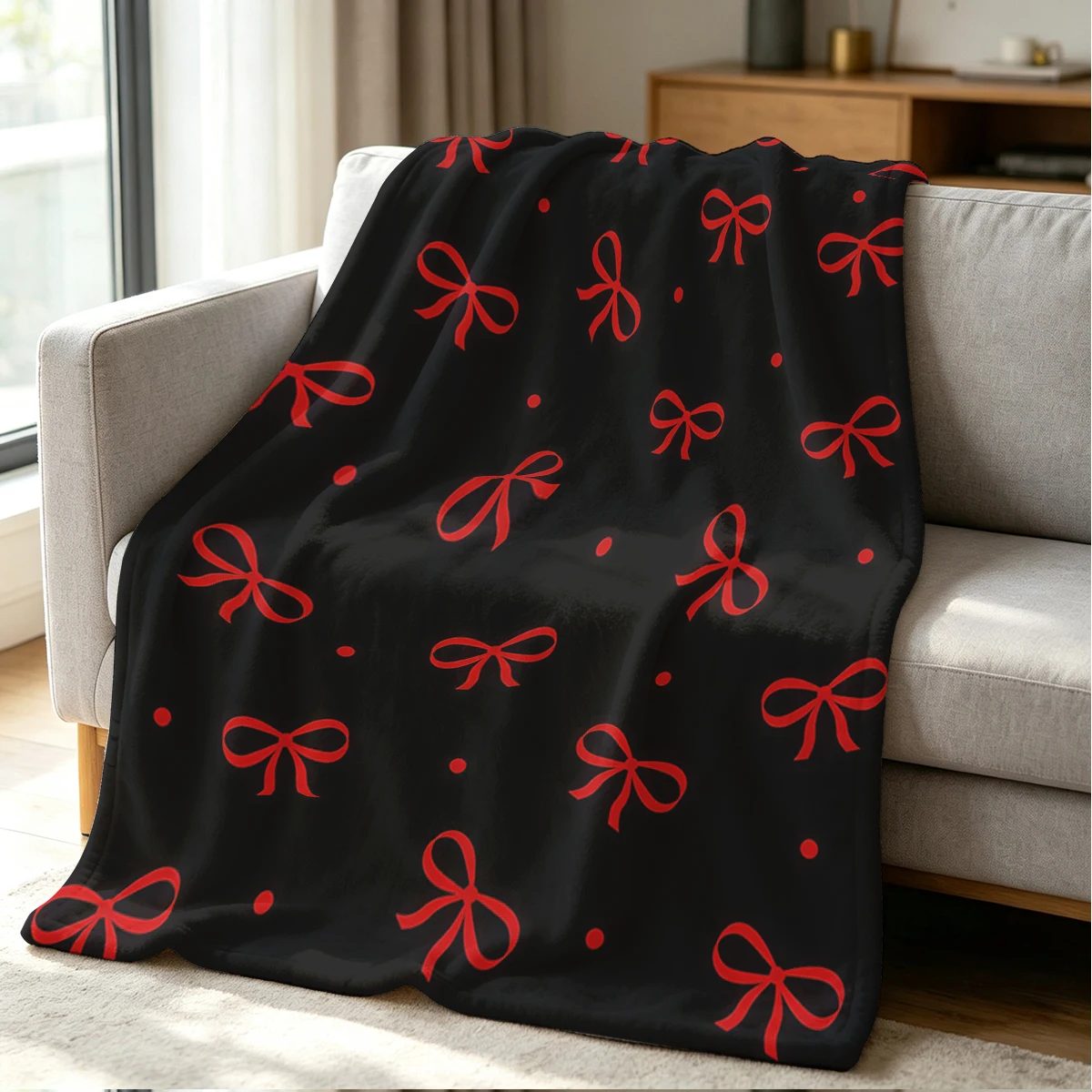 Red Bow Blanket Soft Cozy Throw for Sofa Bed Festive Holiday Decor Gift for Kids and Adults,Lightweight and Warm
