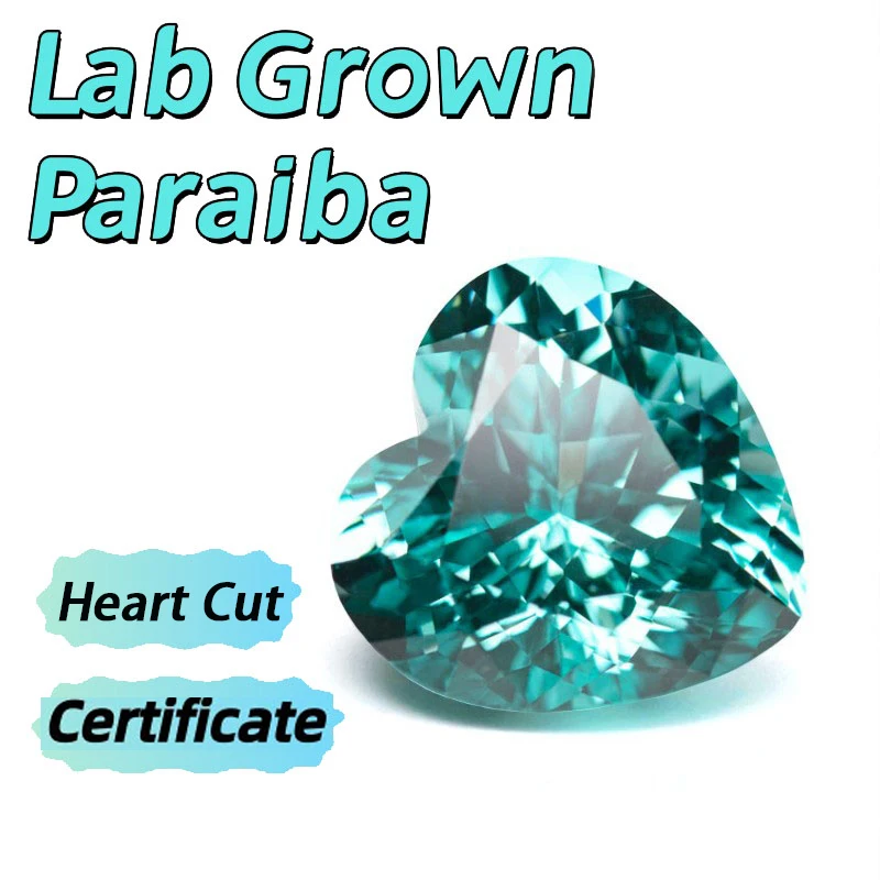 Lab Grown Paraiba Heart Cut Gem for DIY Advanced Jewelry Making Inlay for Ring Necklace Bracelet Accessorie Select Certificate