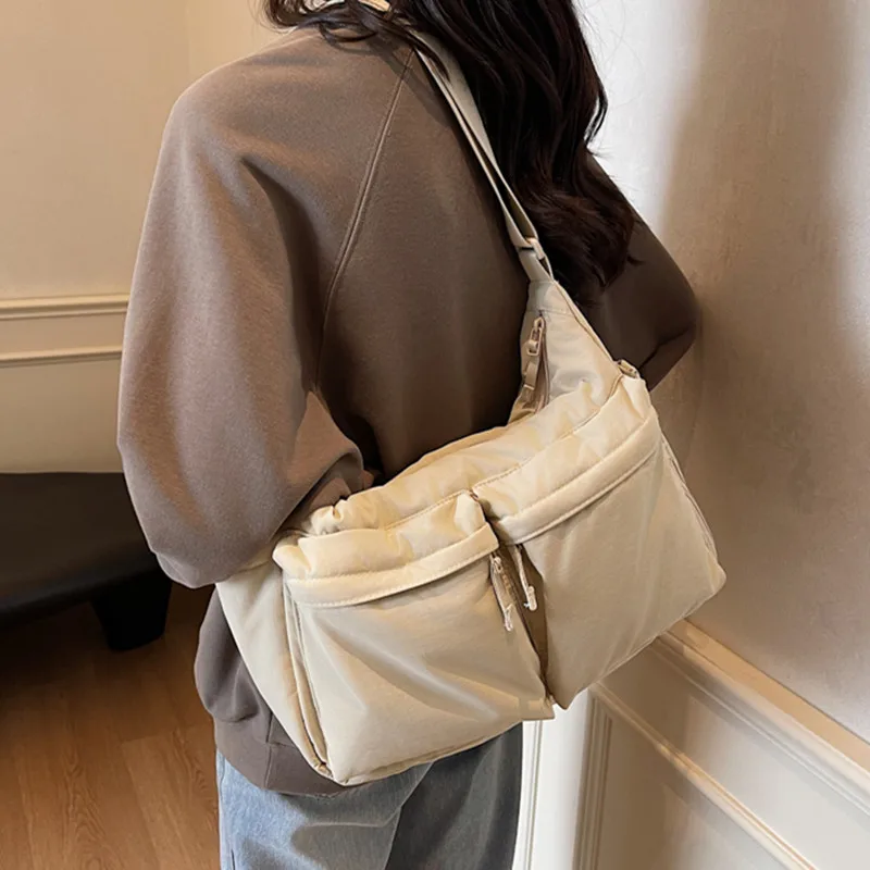 

Lightweight Cotton Cloth Shoulder Bags For Women Ladies Handbags Multi Pockets Solid Color Travelling Shopper Totes 2025 New