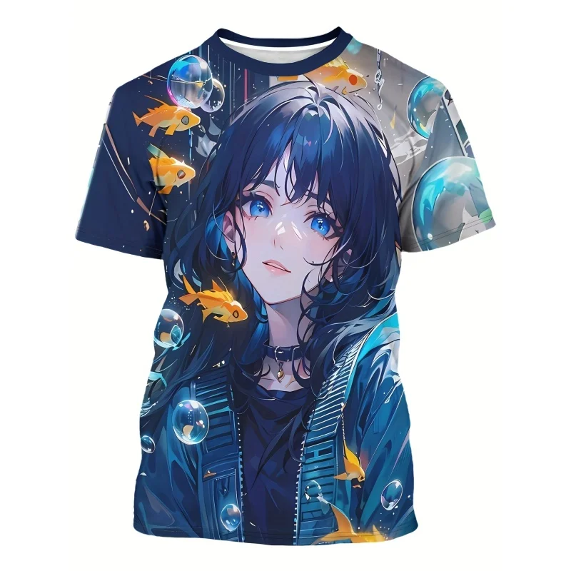 Beautiful Sexy Girl Pattern T-Shirt For Men Fish Fox 3D Print Tees Short Sleeve Street Y2k Tops Unisex Personalized T Shirts