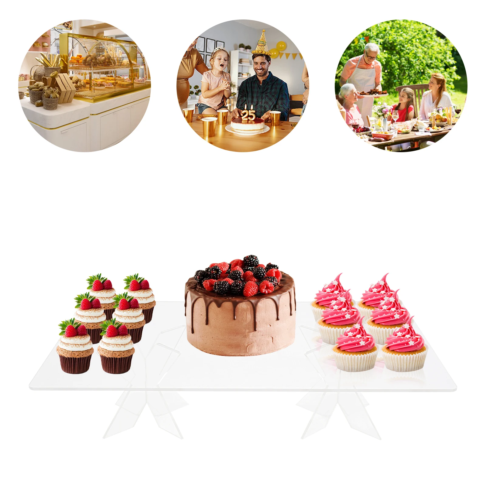 

58*38*15cm Rectangular Dessert Display Stand,Tabletop Clear Acrylic Dessert Display Stand for Placing Cupcakes,Desserts
