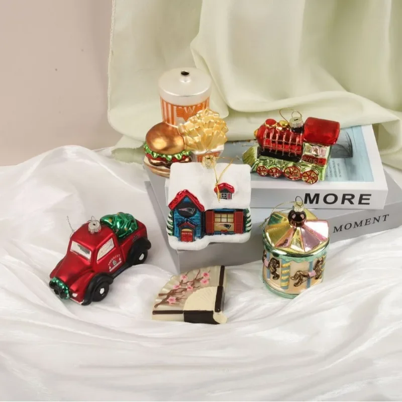 Minimum order quantity: 50  Spot Christmas Ornaments Carousel Christmas House Burger Fries Glass Crafts Pendant