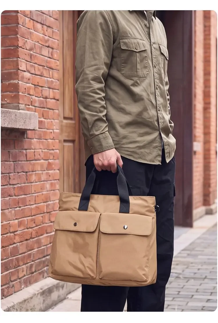 New Nylon Men's Briefcase Business Handbag Large Capacity Laptop Bag 2-Way Shoulder Tote with Double Pockets for Daily Work sacs