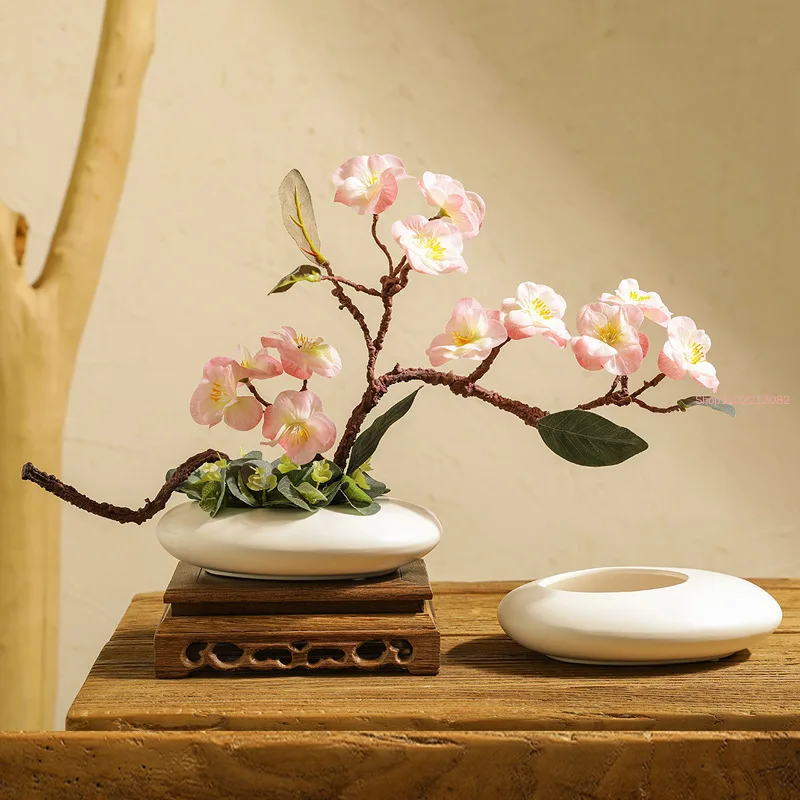 Chinese Style Ceramics Vase Flower Pot Black White Cobblestone Deformation Arrangement Accessories Modern Home JJ2471
