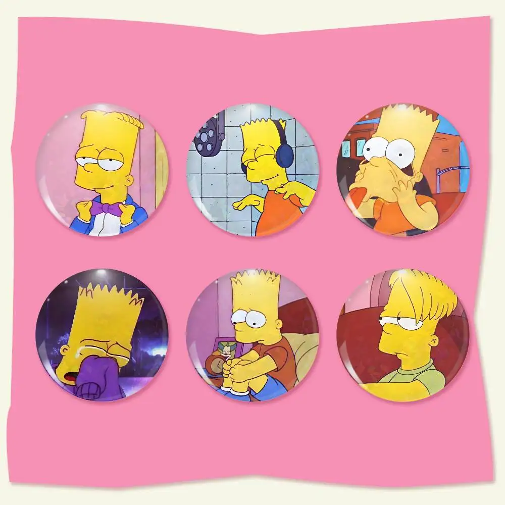 Bart S-Simpsons  Badge on Backpack Accessories Manga Icons Pins Round Cartoon Brooches for Clothes Bag Decor Gifts