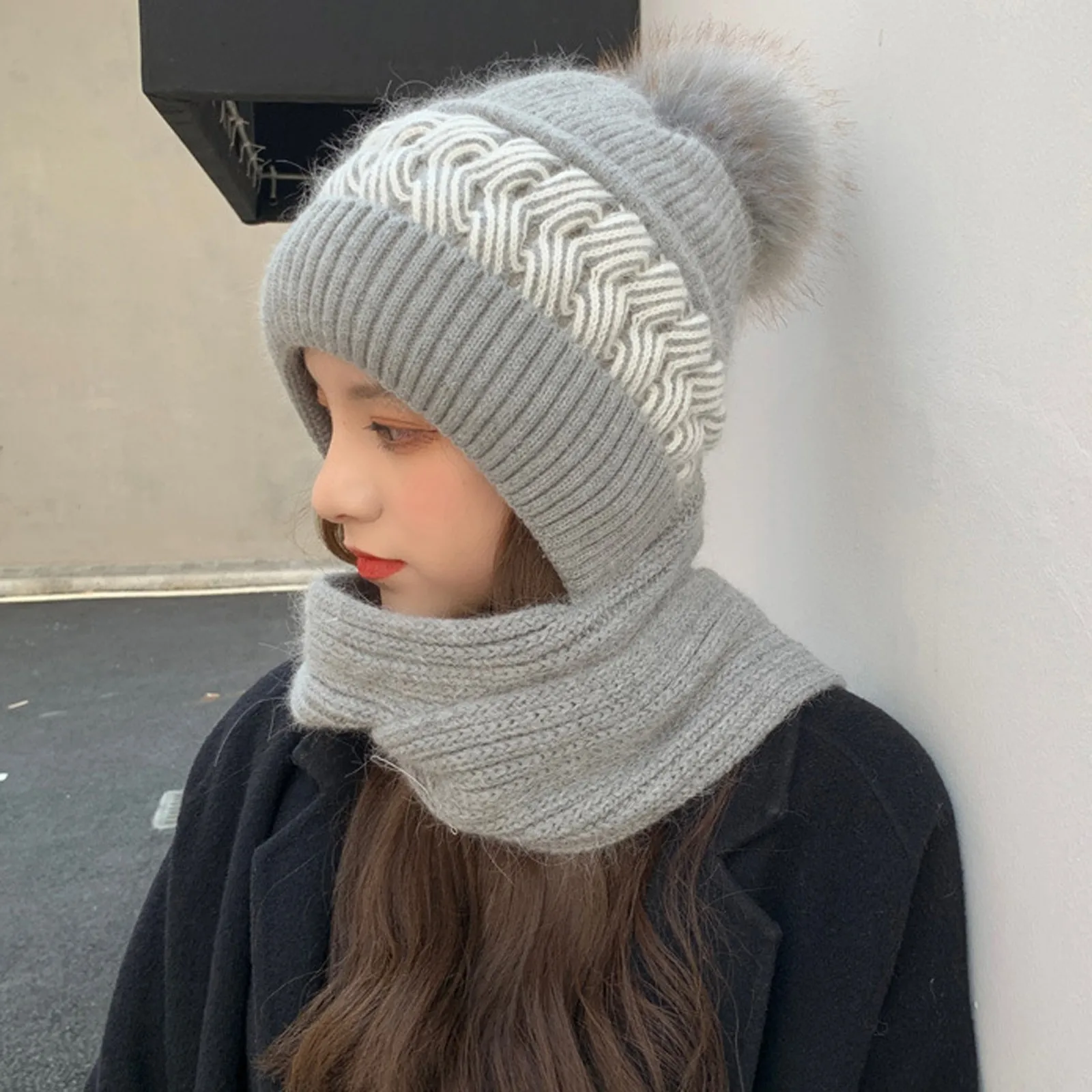 Inverno nuovo caldo cappello sciarpa Set donna signora peluche pompon Crochet lana maglia Pullover Cap Outdoor spessa antivento più caldo cappello sciarpe