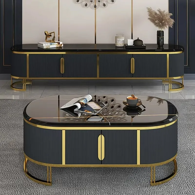 Factory Direct Compatible With Light Luxury Rock Panel TV Cabinet, Coffee Table, Modern Small Unit Living Room