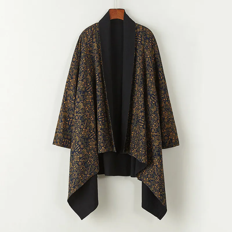 2026 Spring Summer Men Chinese Style Linen Hanfu Men Traditional Cardigan Jacket Male Oversized Kimono Ancient Irregular Cloak view 4