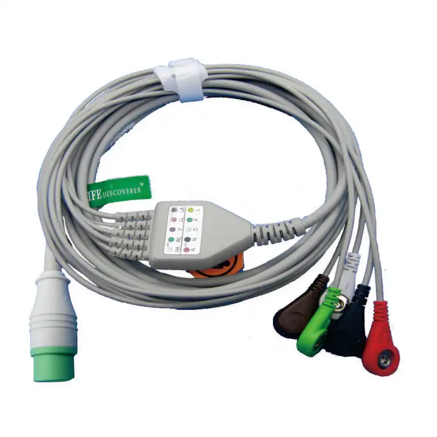 

EC-220 One-piece ECG Patient Cable IEC With 3leads 5leads Snap clip For china zoncare ECG Electrocardiograph Monitor