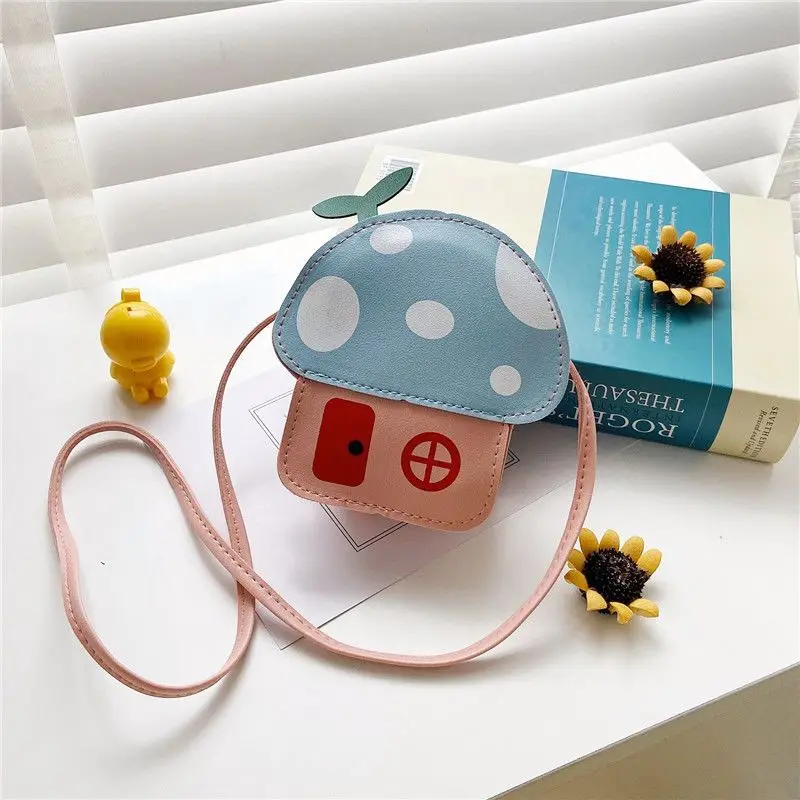 Red Blue Green Pink Yellow Cute Mushroom House Shape Crossbody Shoulder Bag PU Leather for Kids Girl Children Mini Purse Handbag