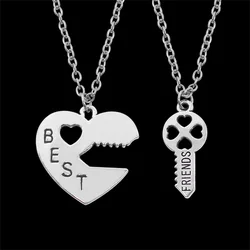 2 Pcs/Set Best Friend Necklaces Key To The Heart tone Pendant Necklaces Lock And Key Best Friend Bff Necklace Heart Best Friends