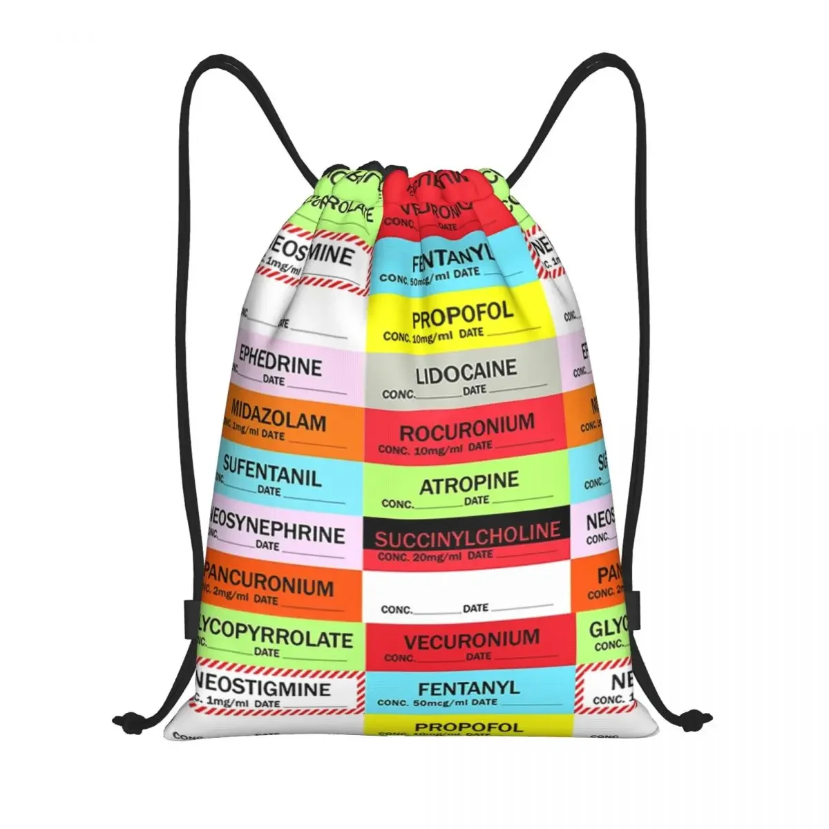 Medical Nurse Anesthesia Medication Labels Drawstring Backpack Women Men Sport Gym Sackpack Portable Training Bag Sack