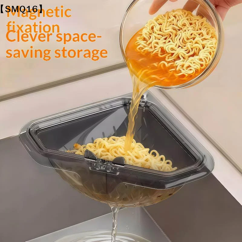 Sink Food Catcher Basket Magnetic Suction Drainage Triangle Drying Kitchen Sink Drain Strainer Corner Basket Scrap Fruits【SMQ】