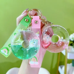 Creative Donut Liquid Quicksand Keyring Cute Lion Dance Glitter PearlFloating Bottle Keychain Fashion Bag Car Pendant Key Chain