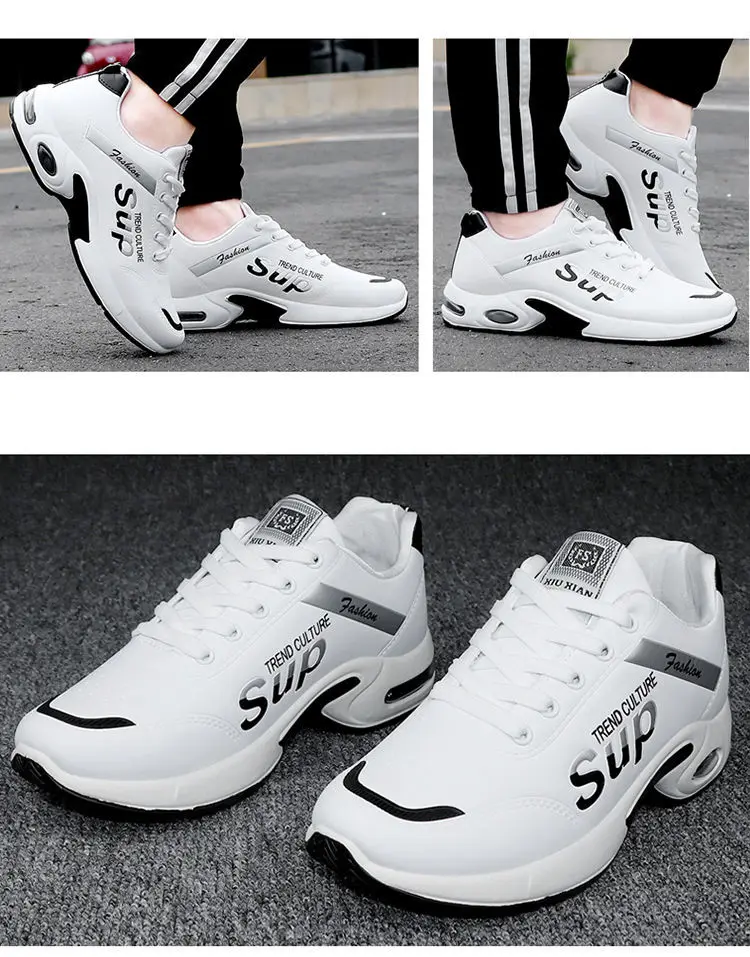 Men Sport Leather Shoes Lightweight Running Sneakers Casual Breathable Shoes Non-slip Comfortable White Big Size 35-47 Hombre