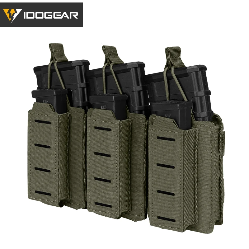 IDOGEAR Tactical LSR 9mm 556 Mag Pouch Triple Mag Carrier MOLLE Pouch Laser Cut 3570