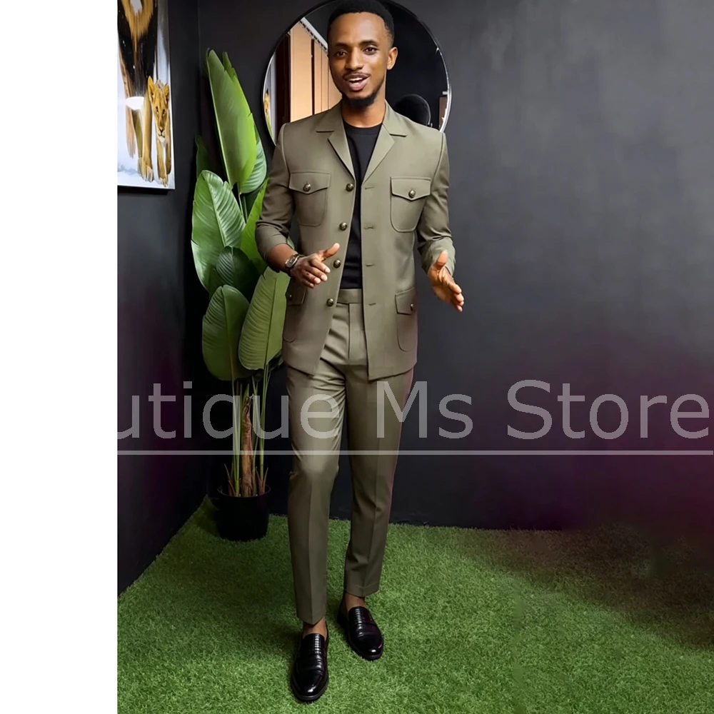 Men Safari Suit Two Piece Set Notch Lapel Single Breasted Blazer Pants Set For Men Casual Smart Office Wear Fashion Outfit view 2
