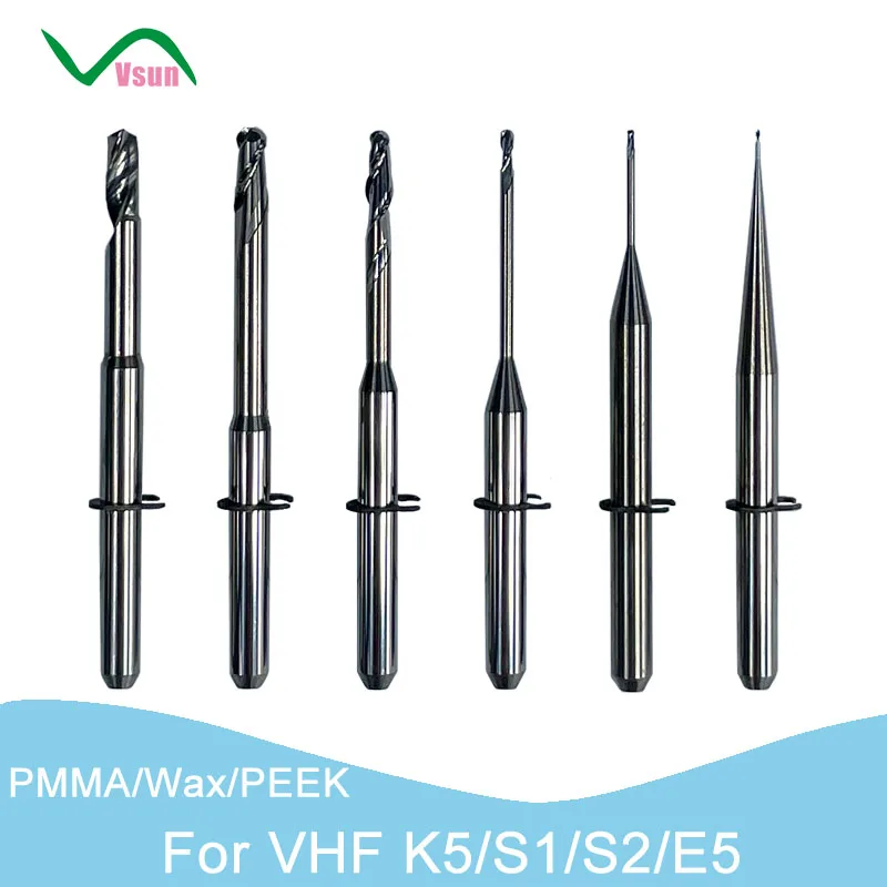 CADCAM PMMA Milling Burs Cutters Tools Compatible with VHF K5 S1 S2 E5 for PMMA Wax PEEK