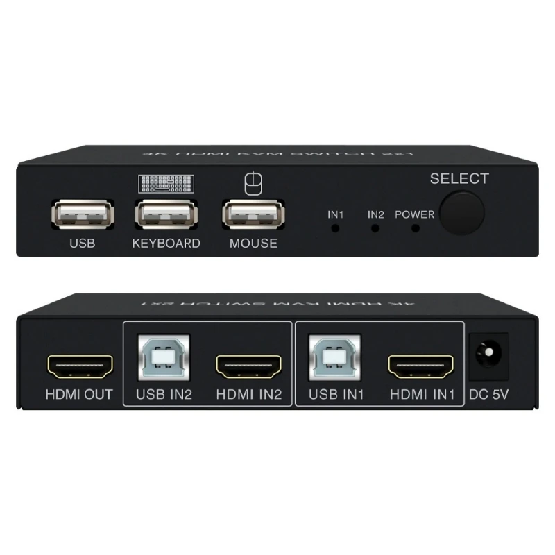 4K 30Hz USB/HD HDMI KVM USB Audio Video Switcher 2 in 1 Out with Hotkey Switching Function for PC Laptop TV