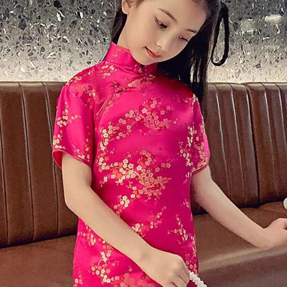 Plum Blossom Pattern Children Cheongsam Girls Clothing Princess Dress Kids Girls Flower Skirt Qipao Polyester