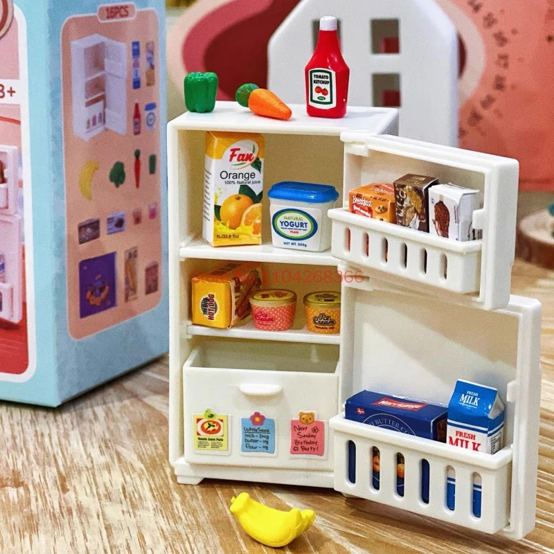 Forest Family 1/12 Kitchen Furniture Bathroom Bedroom Bakeware Sets Miniature Model Refrigerator Dollhouse Accessories Gifts
