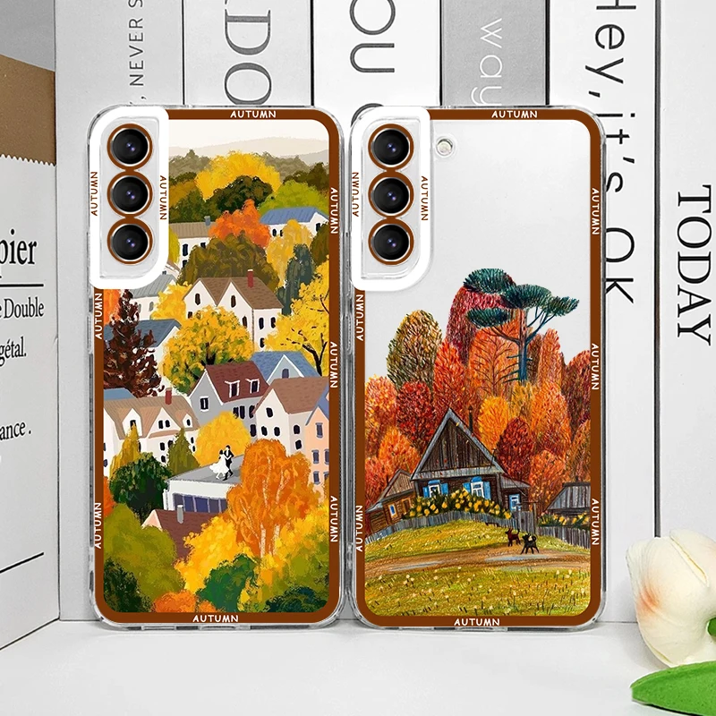 Capa Criativa de Paisagem Outonal para Samsung Galaxy S26 S23 S24 S22 S25 Ultra Plus, Capa para Galaxy S25+ S24+ S23+ S26+ S22+