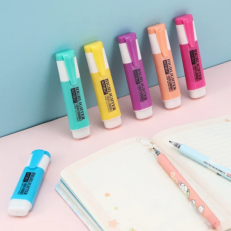 6 Color/Set Kawaii Oblique Highlighters Large Capacity Student Colored Matte Fluorescent Note PenThick Markers