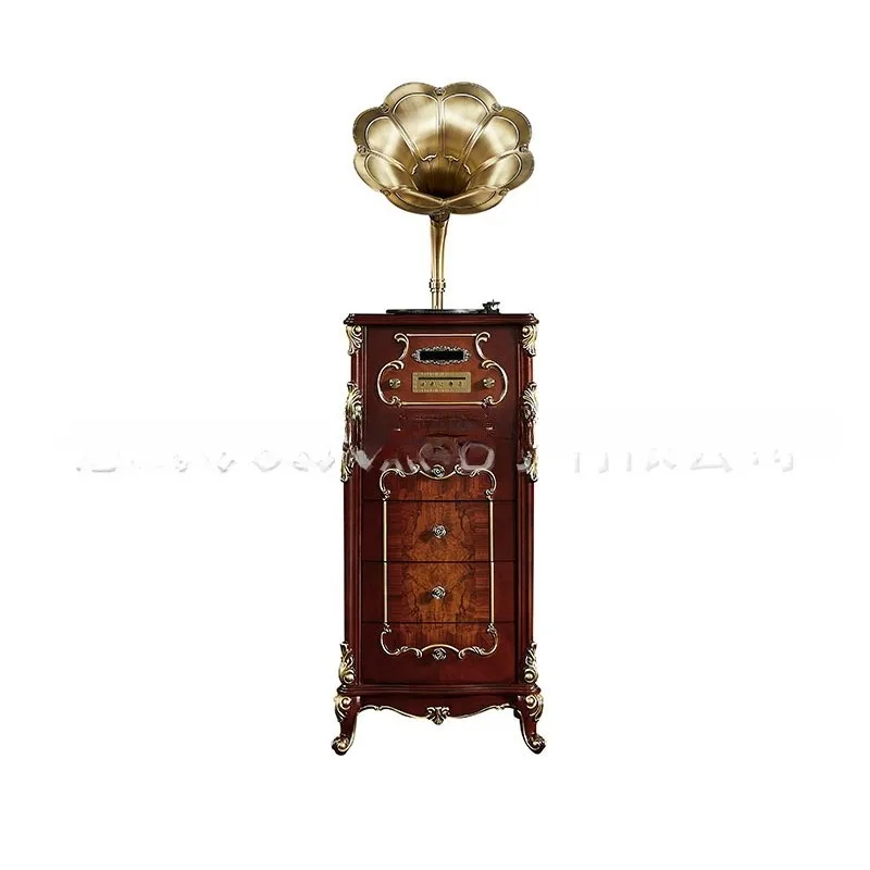 Gramophone vintage living room vinyl record player, record player, antique audio CD integrated