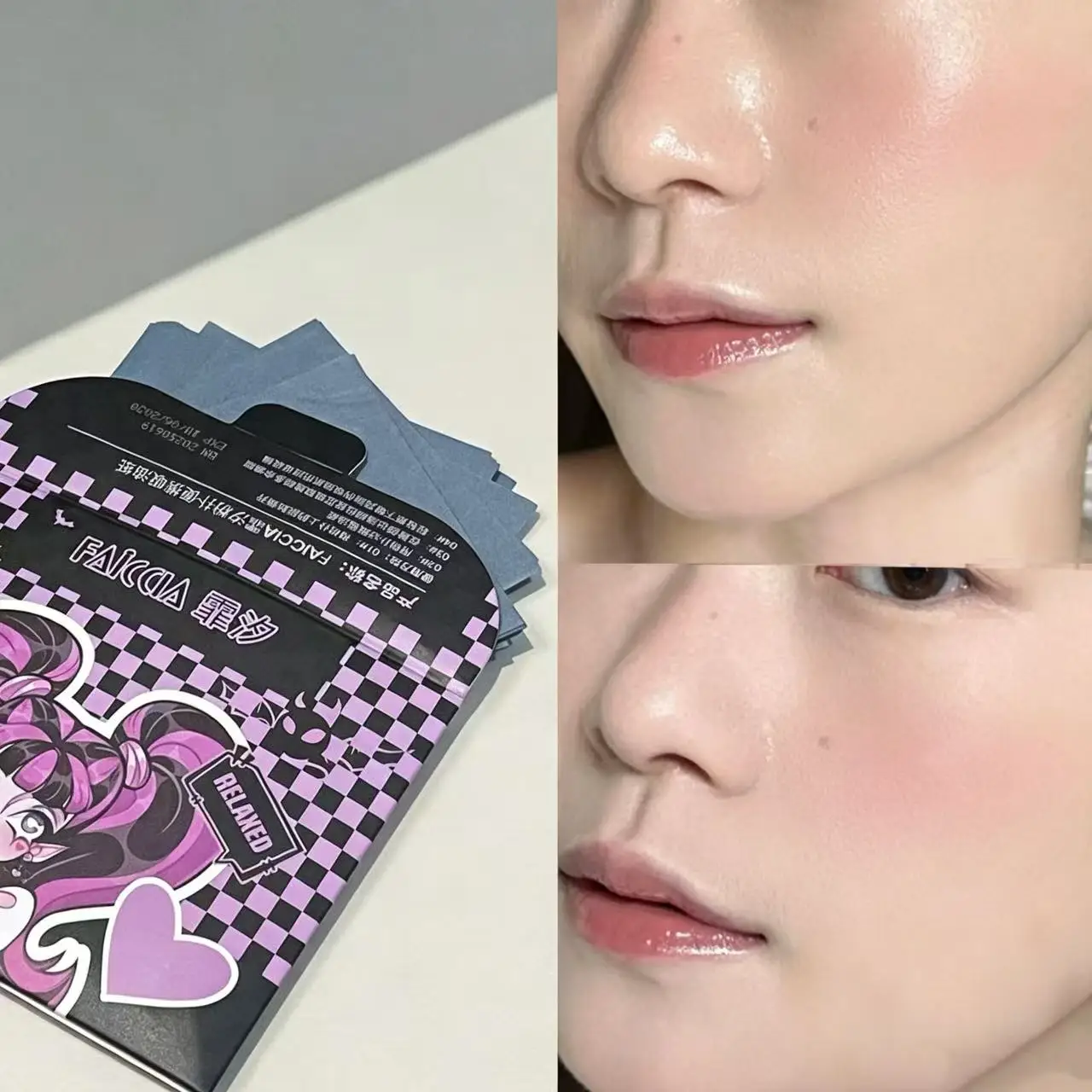 Faiccia Cute Oil Absorbing Sheets with Puff Efficient Oil Control Matte Fresh Skin for Students Office Workers